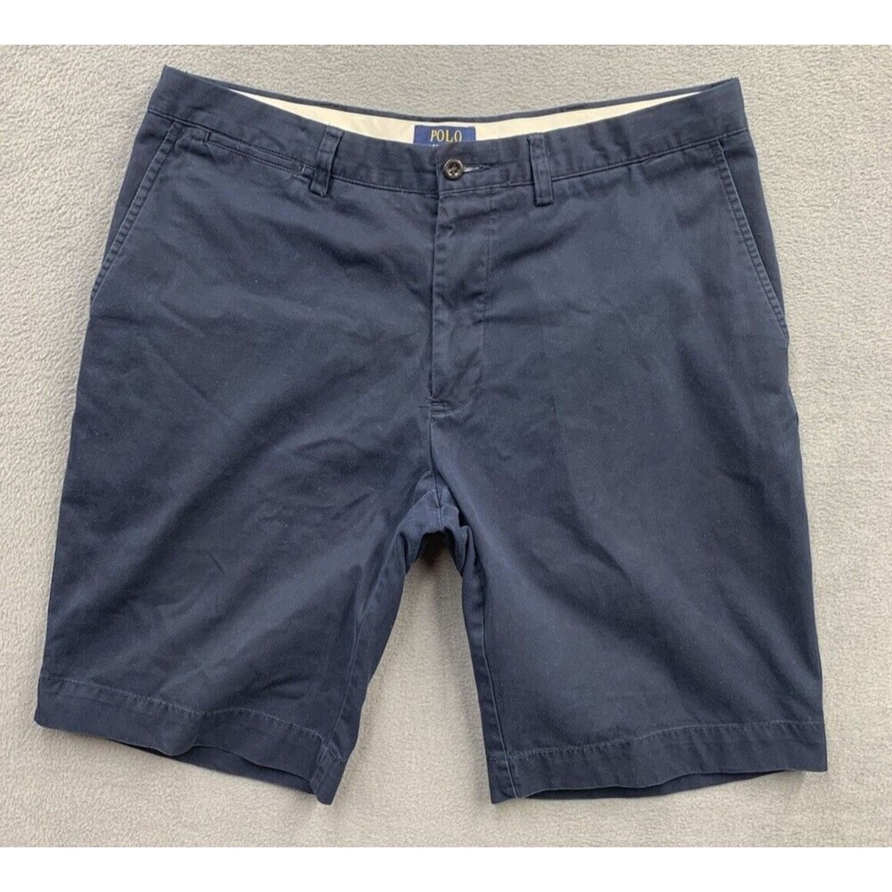 Polo Ralph Lauren Chino Shorts Mens Size 34 X 10 Blue Preppy Flat Front Red Pony